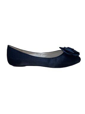 Romantic Soles Women’s Black Satin Decorative Rose Accent Geneva Flats Size 8W